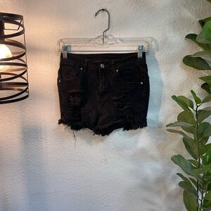 Super Stretchy Black Distressed Denim Shorts